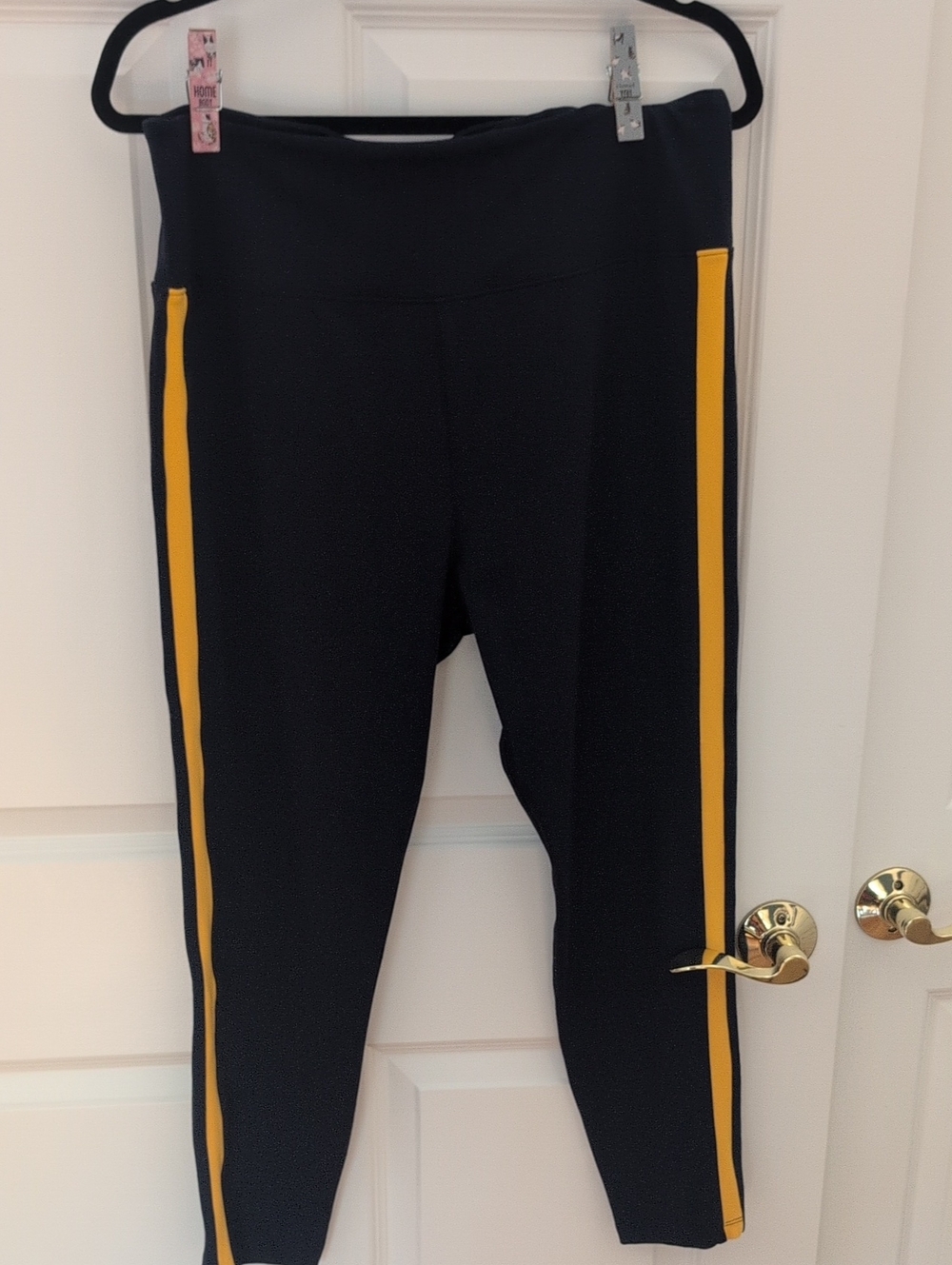 Lou & Grey Black Leggings with Yellow Side Stripe